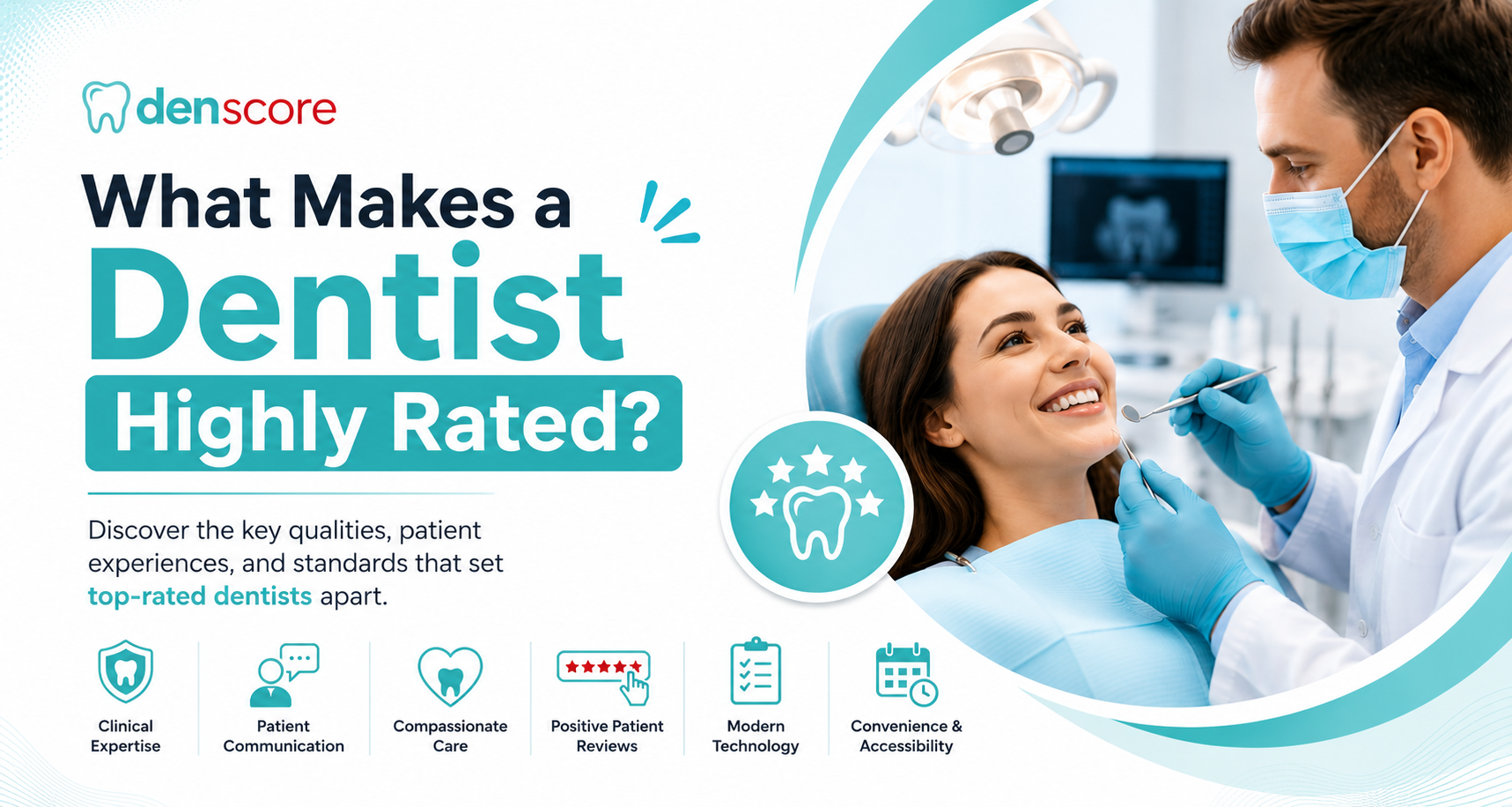 highly rated dentist smiling with patient in modern dental office